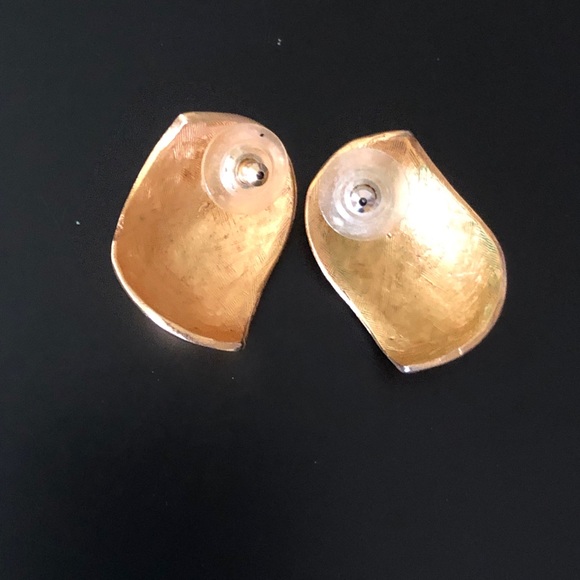 Brushed Goldtoned Wide Half-hoop Earrings - Picture 3 of 7